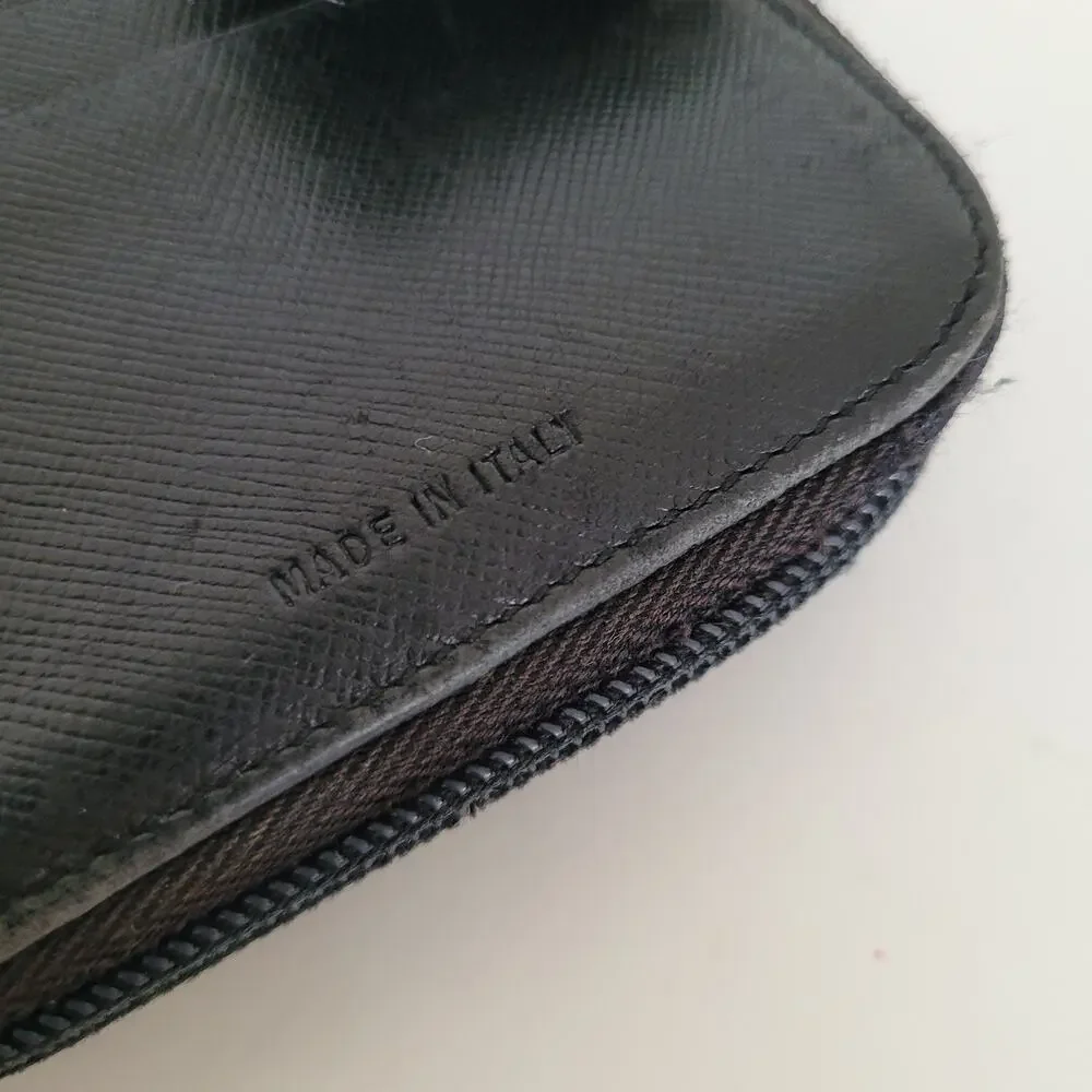 Vintage Prada Milano Black Nylon Saffiano Leather‎ Zip Around Bifold Wallet Made
